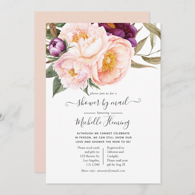 Pastel Floral Baby Shower by Mail Invitation (Front/Back)