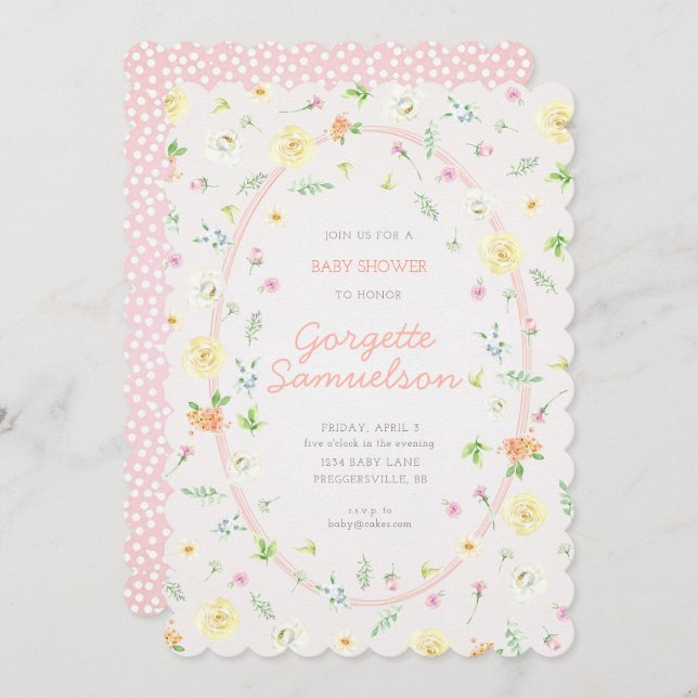 Pastel Floral Baby Shower Invitation (Front/Back)