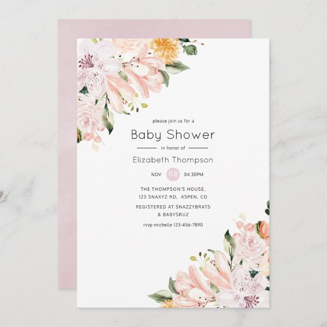 Pastel Floral Baby Shower Invitation (Front/Back)