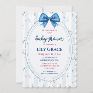 Pastel Floral Baby Shower with Blue Ribbon  Invitation