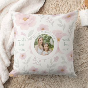Pastel Floral Background & Photo - Personalized Cushion