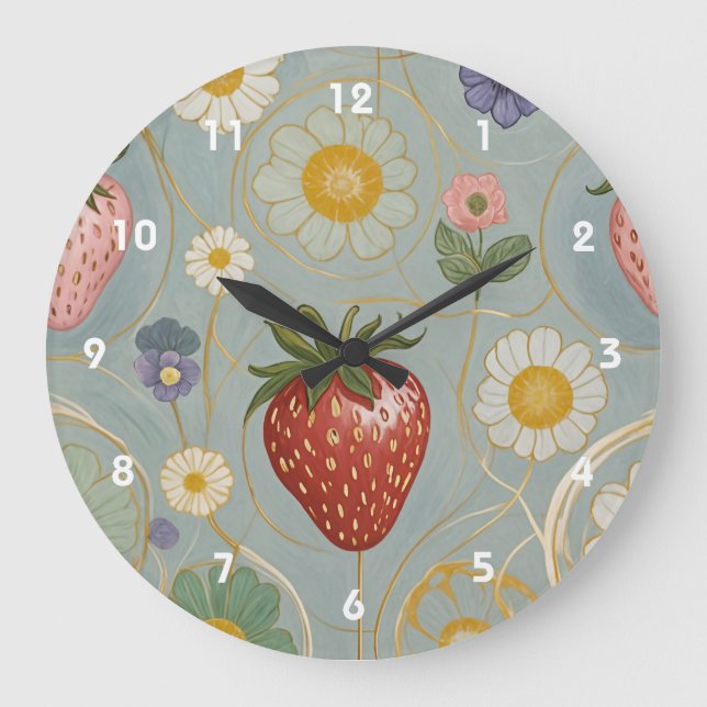 Pastel Floral & Berry Delight Large Clock (Front)
