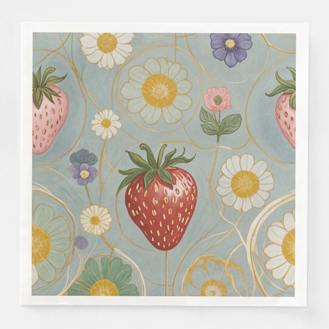 Pastel Floral & Berry Delight Napkin (Front)