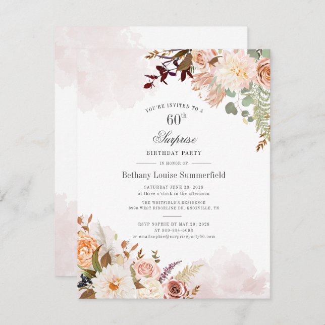Pastel Floral Bloom Botanical 60th Birthday Party (Front/Back)