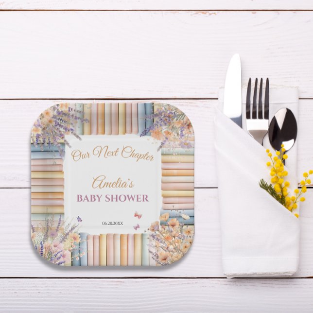 Pastel Floral Book Theme Baby Shower Paper Plate (Creator Uploaded)