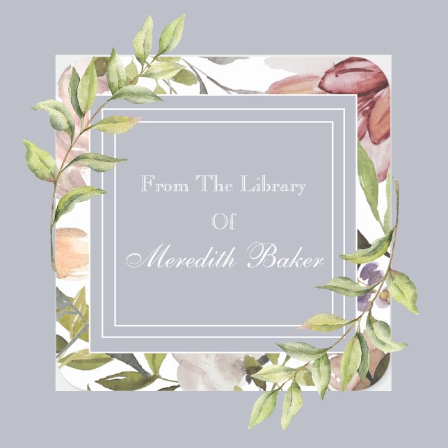 Pastel Floral Botanical Bookplate Square Sticker (Creator Uploaded)
