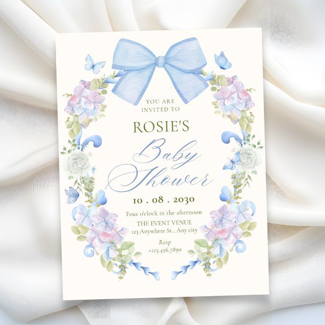 Pastel floral bow baby shower invitation (Creator Uploaded)