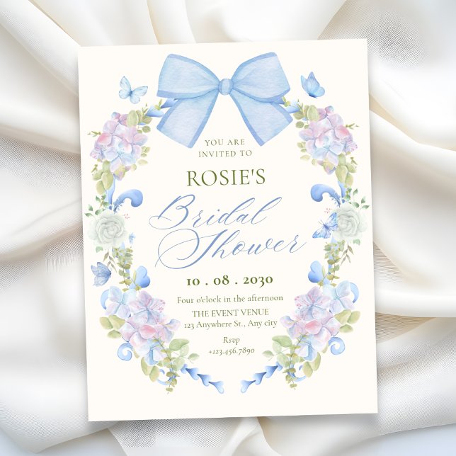 Pastel floral bow bridal shower invitation (Creator Uploaded)