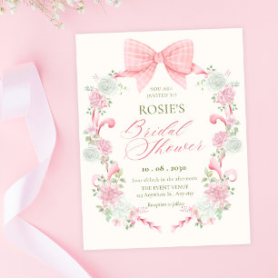 Pastel floral bow elegant bridal shower invitation