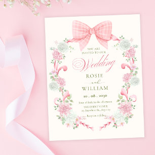 Pastel floral bow elegant wedding invitation