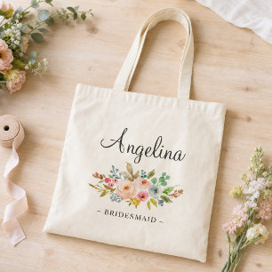 Pastel Floral Bridesmaid Tote Bag