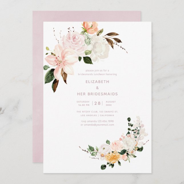 Pastel Floral Bridesmaids Luncheon Invitation (Front/Back)