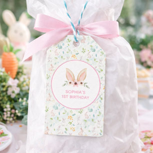 Pastel Floral Bunny Ears Girls 1st Birthday Favor Gift Tags