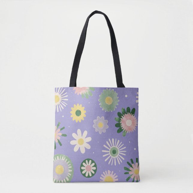 Pastel Floral Burst Pattern Tote Bag (Front)