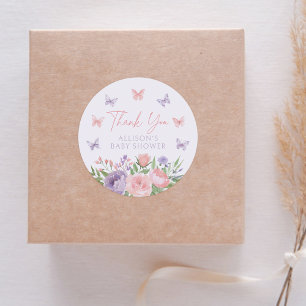 Pastel Floral Butterfly Baby Shower Classic Round Sticker