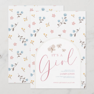Pastel Floral Butterfly Baby Shower Girl Invitation