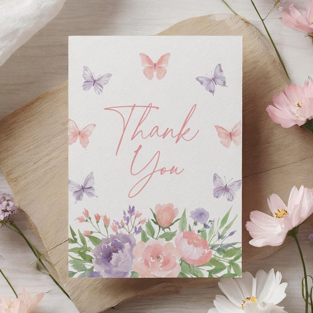 Pastel Floral Butterfly Baby Shower Thank You Card (Creator Uploaded)