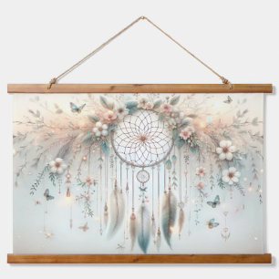 Pastel Floral Butterfly Dreamcatcher Hanging Tapestry