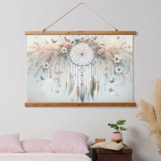 Pastel Floral Butterfly Dreamcatcher Hanging Tapestry