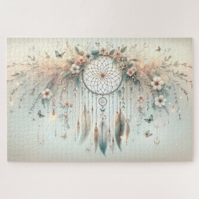 Pastel Floral Butterfly Dreamcatcher Jigsaw Puzzle (Horizontal)