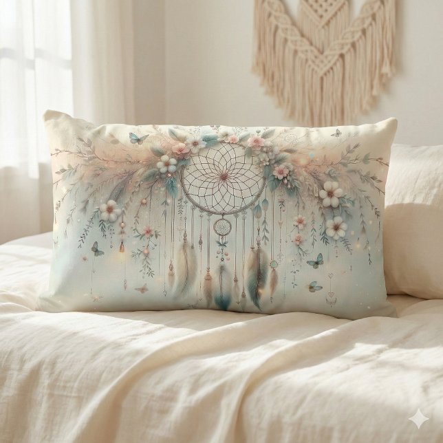 Pastel Floral Butterfly Dreamcatcher Lumbar Cushion (Pastel Floral Butterfly Dreamcatcher Lumbar Pillow Mockup A)