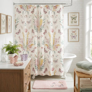 Pastel Floral Butterfly Shower Curtain