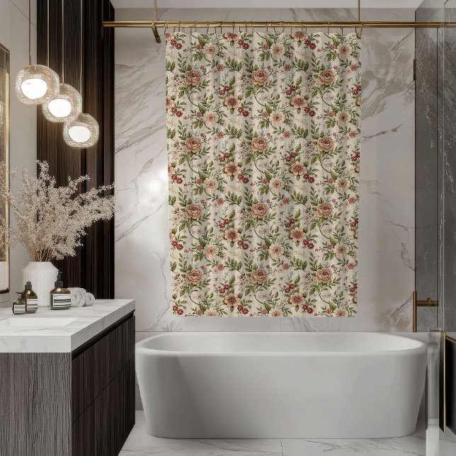 Pastel Floral Curtain Shabby Chic Bath Décor (Pastel Floral Curtain Shabby Chic Bath Décor)