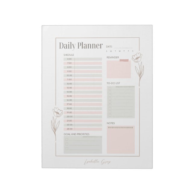Pastel Floral Daily Planner Notepad (Rotated)