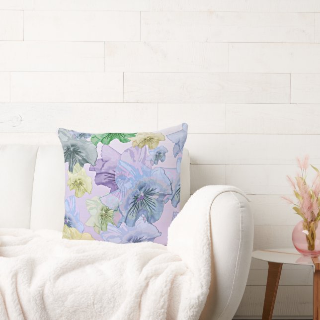 Pastel Floral Dream, Pretty Pansies, Cushion (Couch)