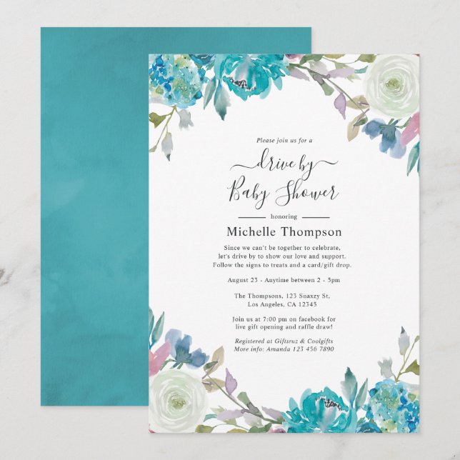 Pastel Floral Drive By Bridal or Baby Shower Invitation (Front/Back)