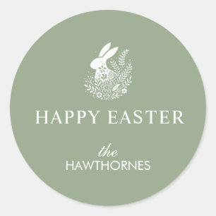 Pastel Floral Easter Bunny Rabbit Classic Round Sticker