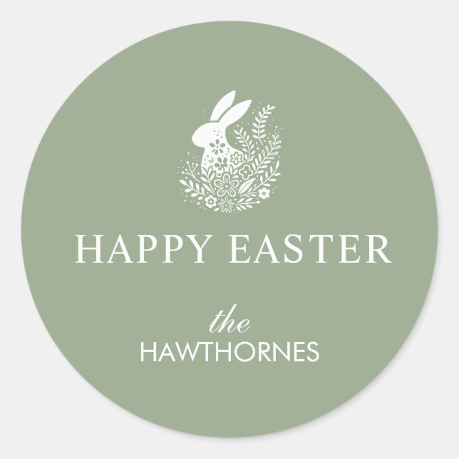 Pastel Floral Easter Bunny Rabbit Classic Round Sticker (Front)