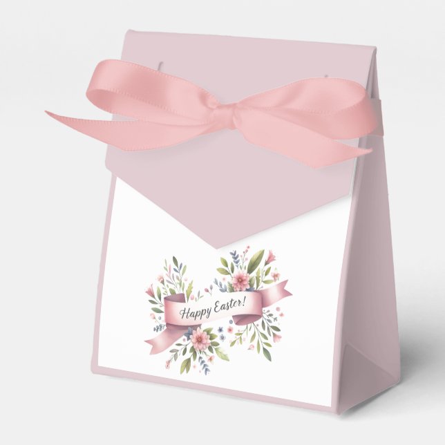 Pastel Floral Easter Design with Pink Ribbon  Favour Box (Front Side)