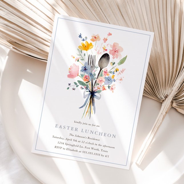 Pastel Floral Easter Luncheon Elegant Invitation (Creator Uploaded)