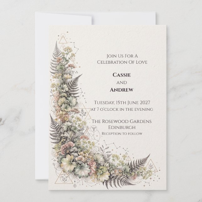 Pastel Floral Fern Wedding Invitation (Front)