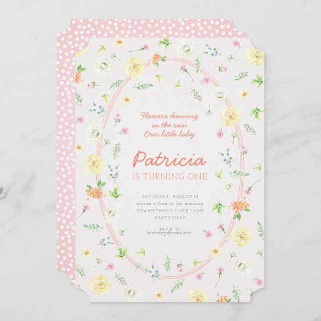 Pastel Floral First Birthday Invitation (Front/Back)