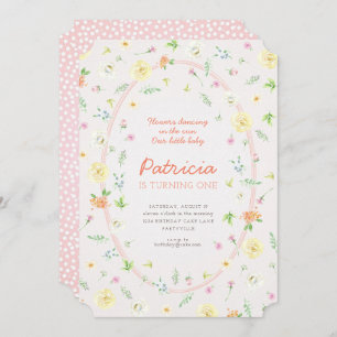 Pastel Floral First Birthday Invitation