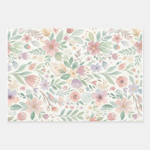 Pastel Floral Fleece Wrapping Paper Sheets