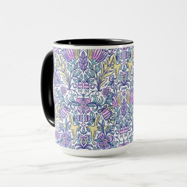 pastel floral folk art pattern mug/cute coffee mug (Front Left)