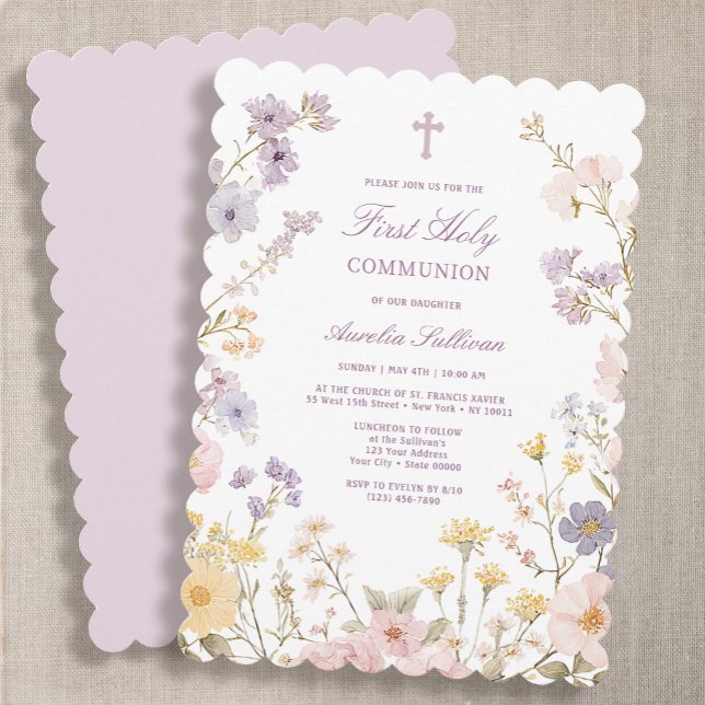 Pastel Floral Frame First Holy Communion Invitation (Creator Uploaded)