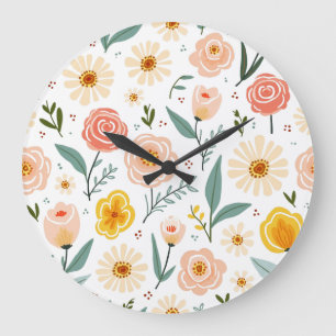 Pastel Floral Garden Botanical Graphic Art Large Clock