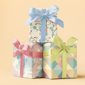 Pastel Floral Geometric Spring Wrapping Paper Sheet