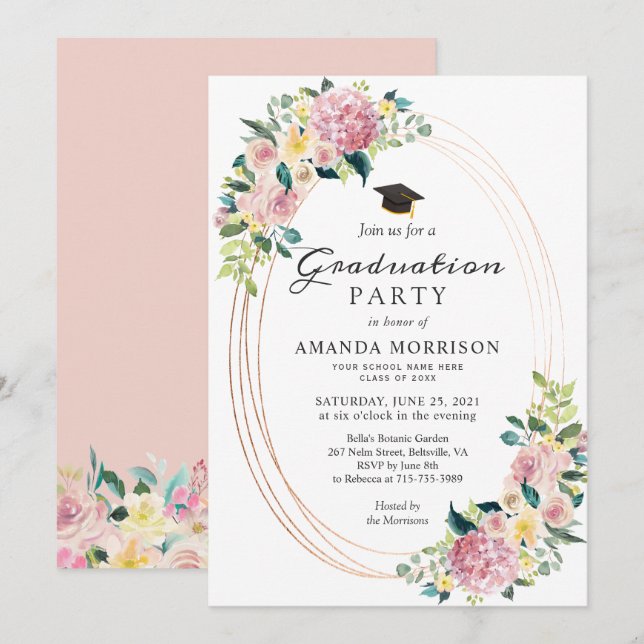 Pastel Floral Graduation Party Invitation (Front/Back)