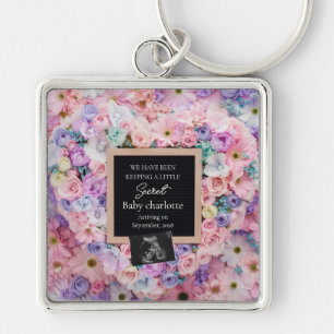 Pastel Floral Heart Pregnancy Announcement gift Key Ring