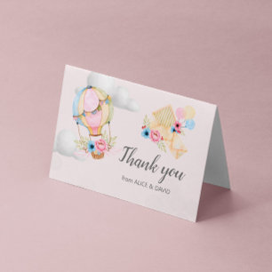 Pastel Floral Hot Air Balloon Folded Thank You Card