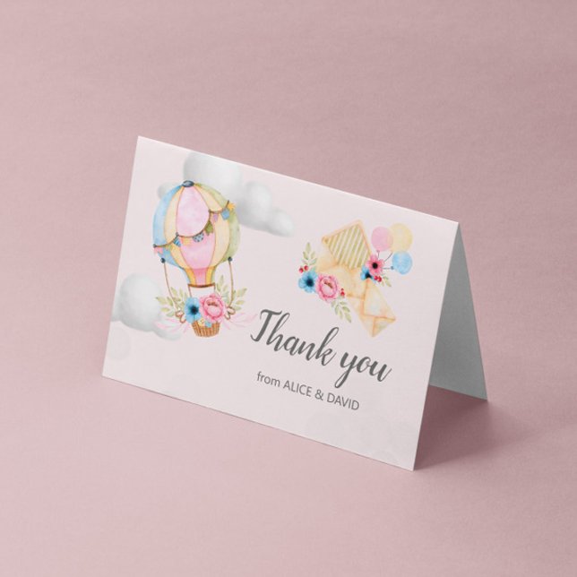 Pastel Floral Hot Air Balloon Folded Thank You Card (Creator Uploaded)