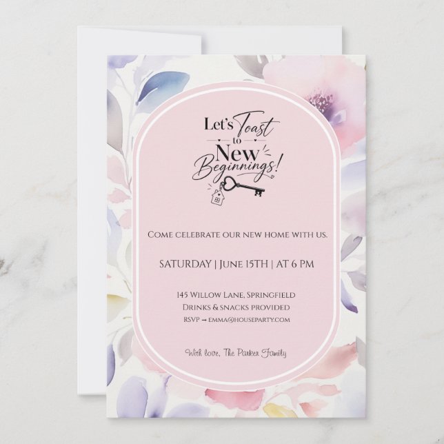 Pastel Floral Housewarming Invitation New Home  (Front)
