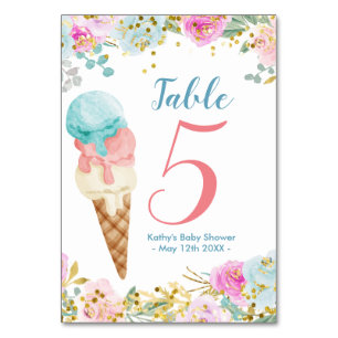 Pastel Floral Ice Cream Modern Table Number