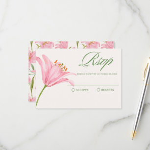 Pastel floral lily pink green RSVP card