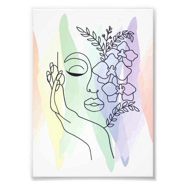 Pastel Floral Line Art Face Printable Wall Art  (Front)